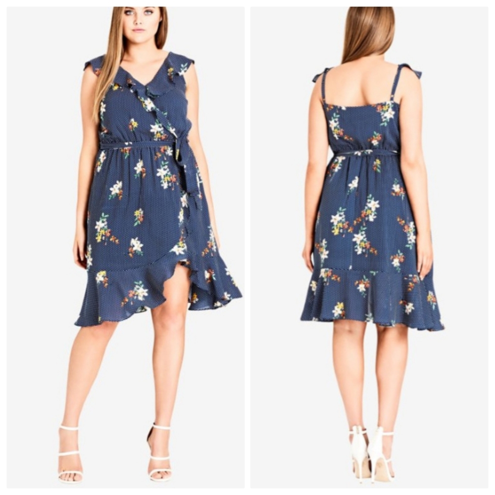City Chic Blue Floral Wrap Dress